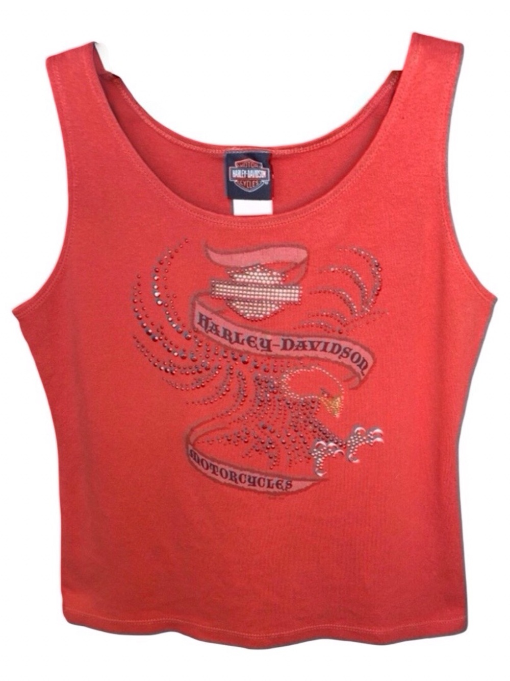 HARLEY-DAVIDSON | Rhinestone Eagle Tank Top | Orange | Size L - Picture 12 of 15